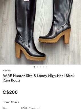 Hunter Black Rain Platform Heeled Booties with Tan Sole